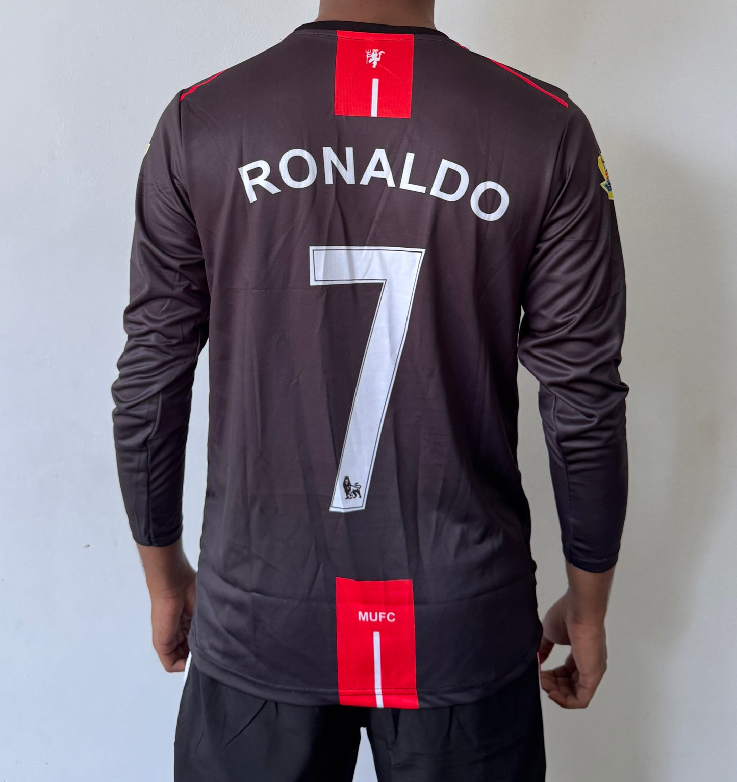 Man Utd 2007/08 Away Jersey Black Full slevee Ronaldo #7-Embroidery