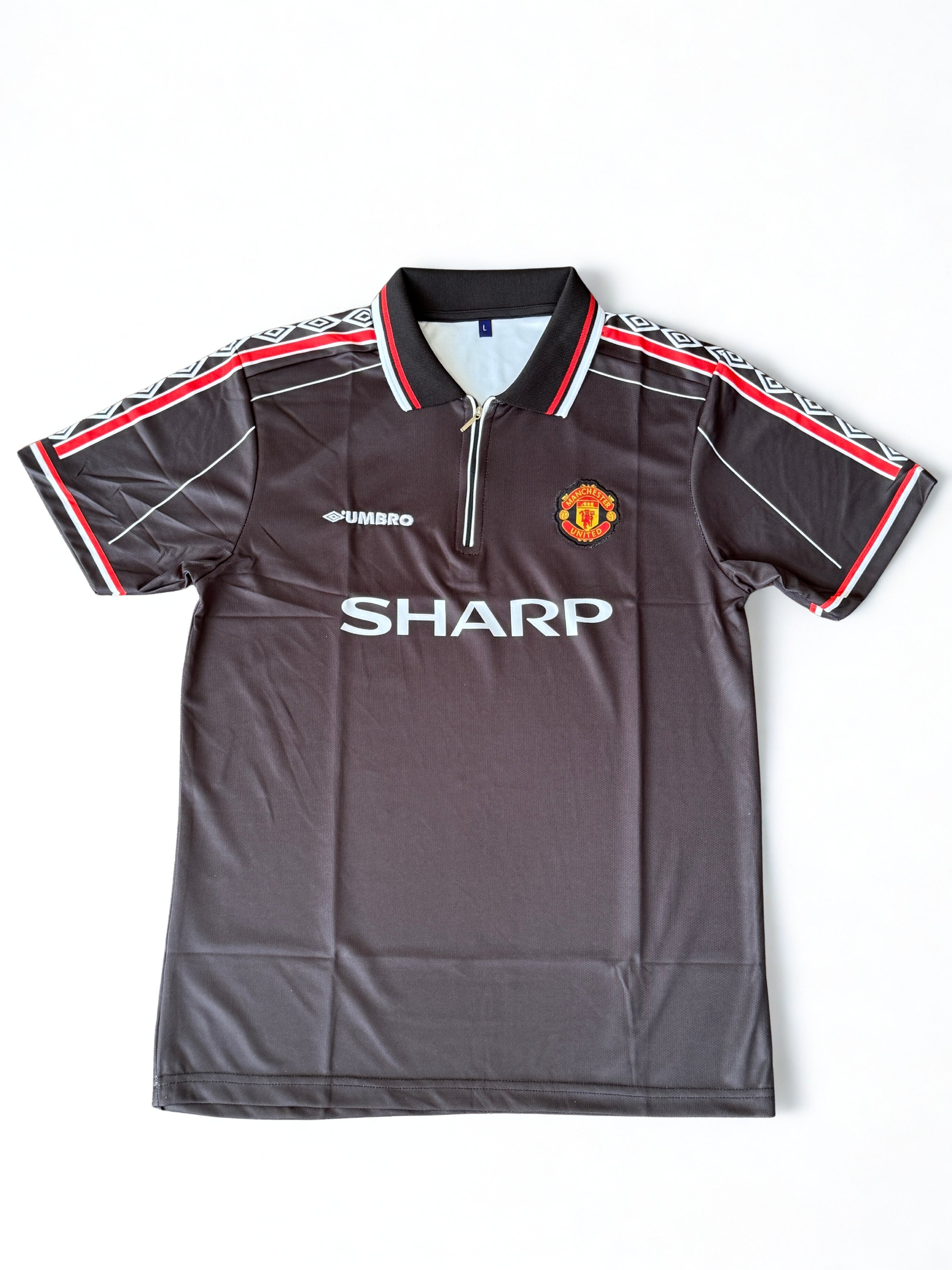 MAN UTD BECKHAM --BLACK-- POLO (HALF SLEVEE ) ZIP -EMBROIDERY