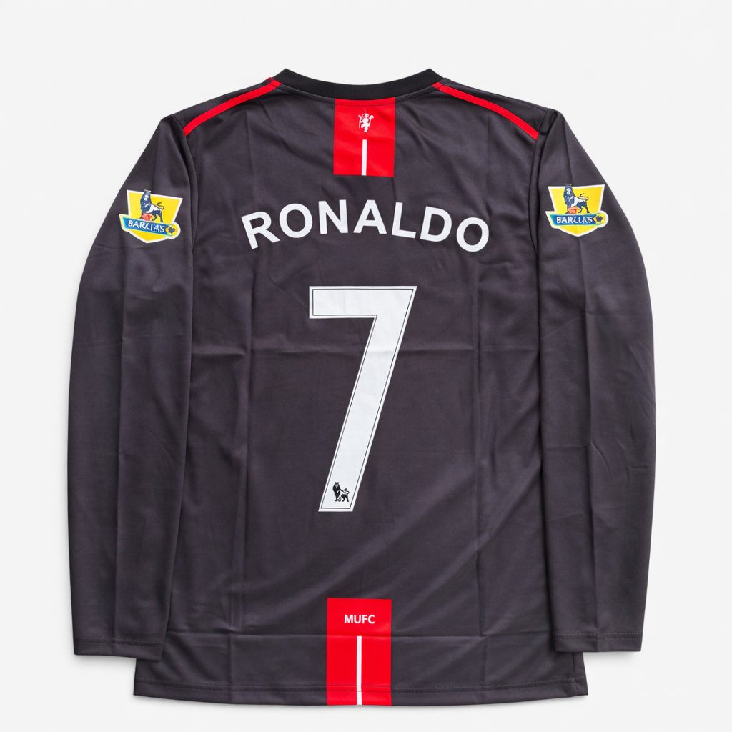 Man Utd  2007/08 Away Jersey Black  Full slevee Ronaldo #7-Embroidery