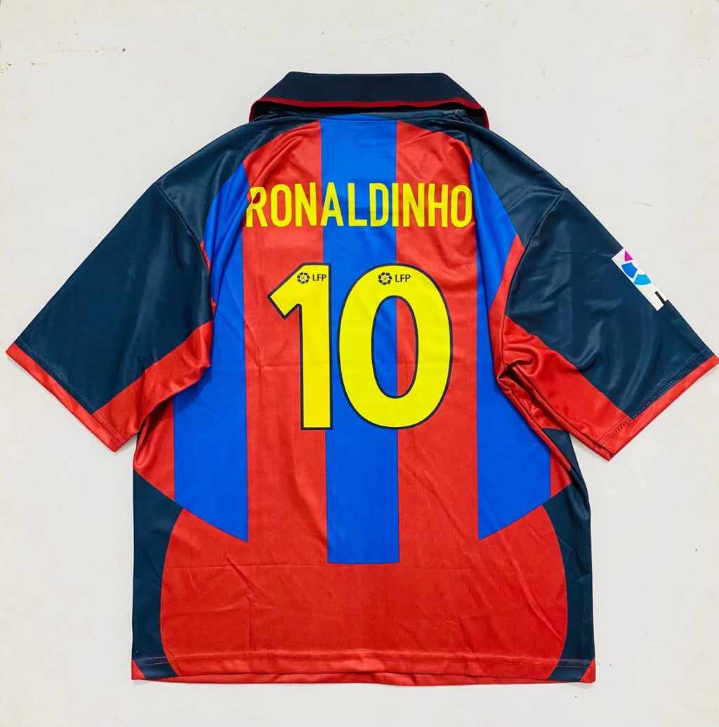 FC BARCELONA 2003/04 HOME COLLAR  FIVE SLEVEE - EMBROIDERY