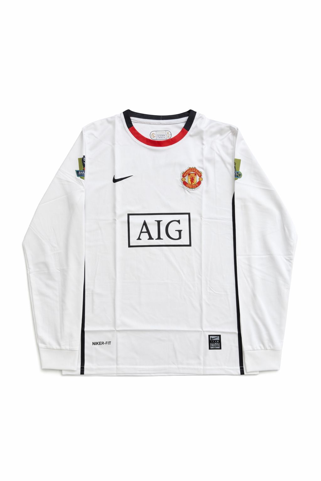 MAN UTD 2008-09 AWAY WHITE RETRO FULL SLEEVE. CR7- EMBROIDERY