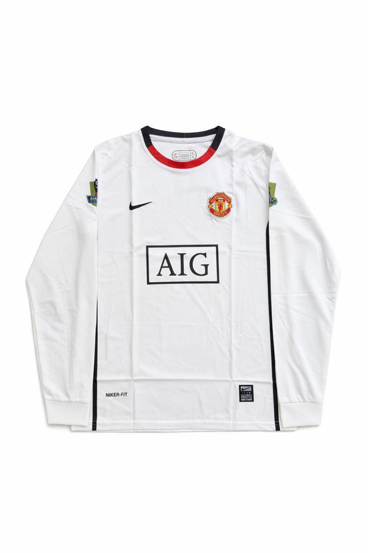MAN UTD 2008-09 AWAY WHITE RETRO FULL SLEEVE. CR7- EMBROIDERY