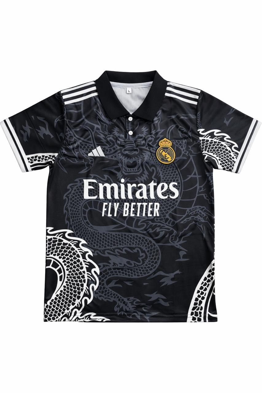 REAL MADRID POLO BLACK DRAGON-EMBROIDERY