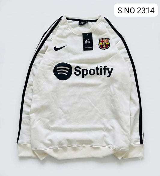 FCB WHITE FOOTBALL FULL SLEEVE TSHIRT- EMBROIDERY